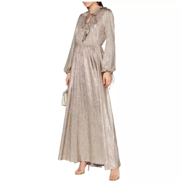 ZAC POSEN Amanda Metallic Gown NWT! $895 Sz 6 Shiny Pale Gold Stretch Knit